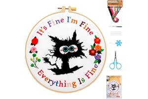 HAOOTADIY Cute Cat Embroidery Kits for Beginners, Adults Starter Cross Stitch Kit with Funny Animal Pattern, Adult Hand Crafts for Women - It's Fine I'm fine Everything is Fine
