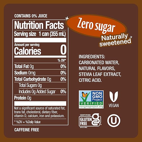 ZEVIA ZERO SUGAR SODA, GINGER ROOT BEER, 16 OZ CANS (12-PACK) – NATURALLY SWEETENED, NON-GMO PROJECT VERIFIED, GLUTEN-FREE, VEGAN