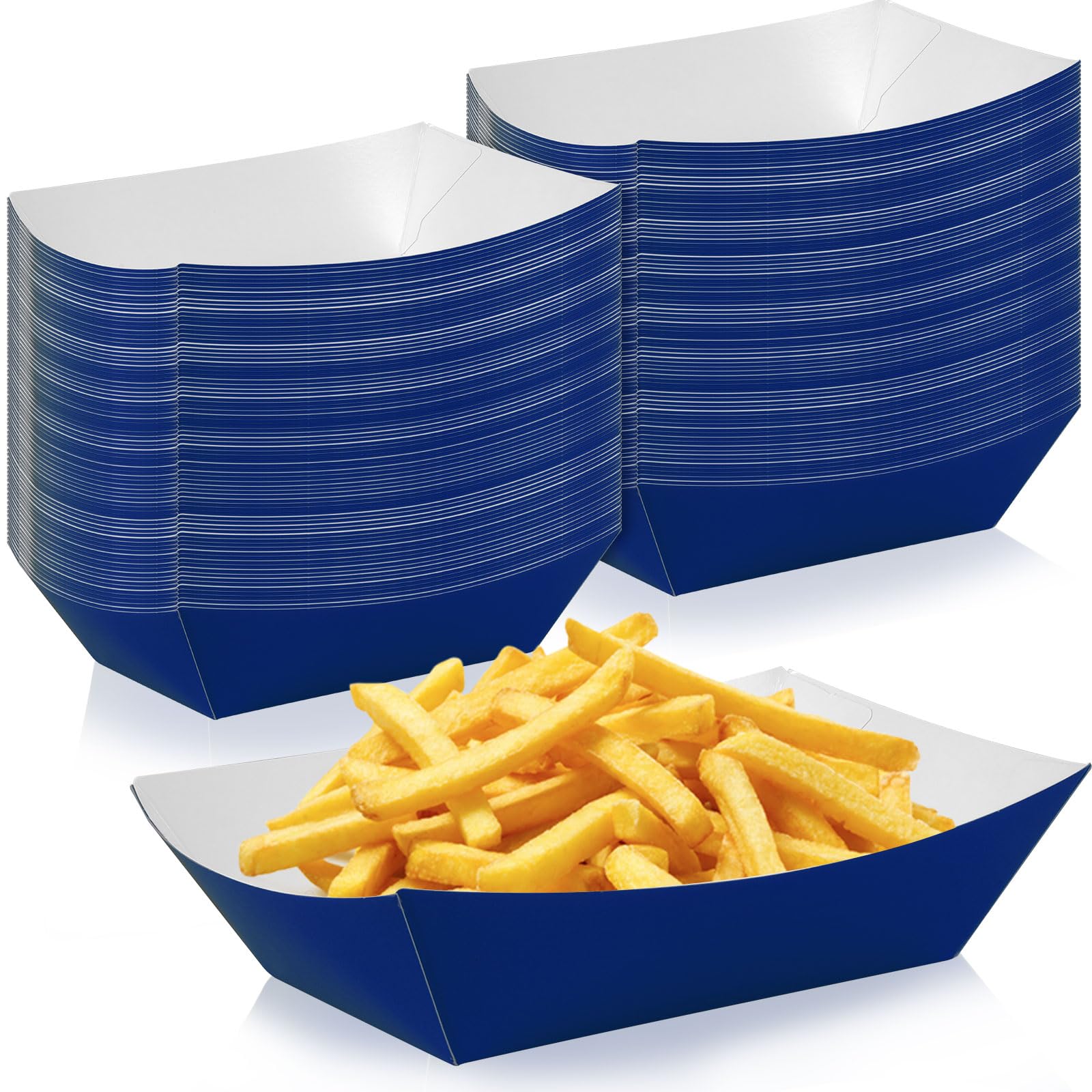 Photo 1 of 100 Pcs Blue Paper Food Tray Sturdy Disposable Food Boats Nacho Plates Disposable Serving Snack Trays for Catering, Party Birthday Supplies, and Food Service (Blue)