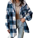 Dokotoo Women's Flannel Hooded Plaid 2026 Shacket Thick Coat Winter Coat for Warmth Button down Warm and Fuzzy Fleece Jacket