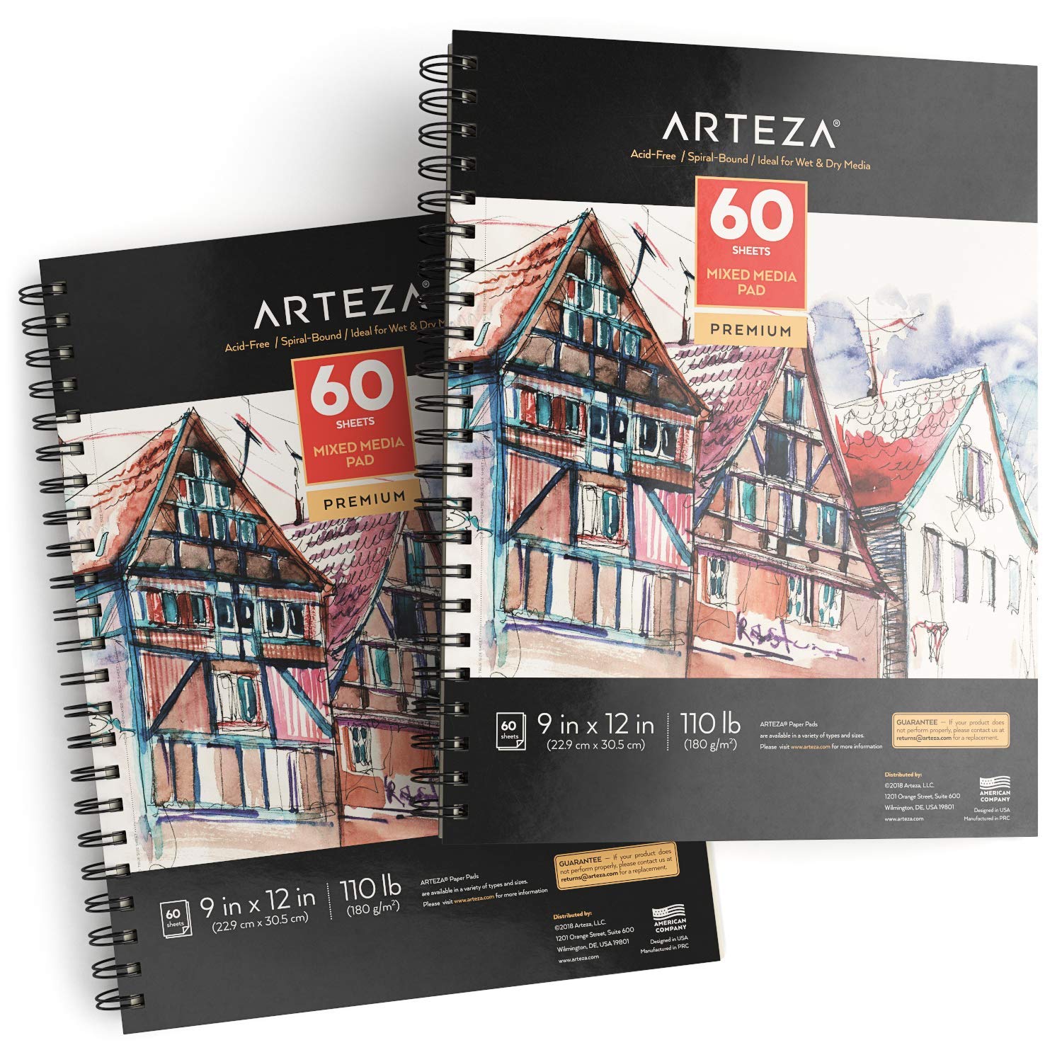 ARTEZA Mixed Media Pad, 60 Sheet Sketchbook, 9 x 12 in, Perfect for
