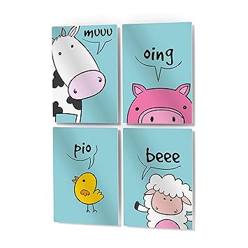 Amazon Com Hb Art Design Cow Pig Chick Sheep Animals Wall Art