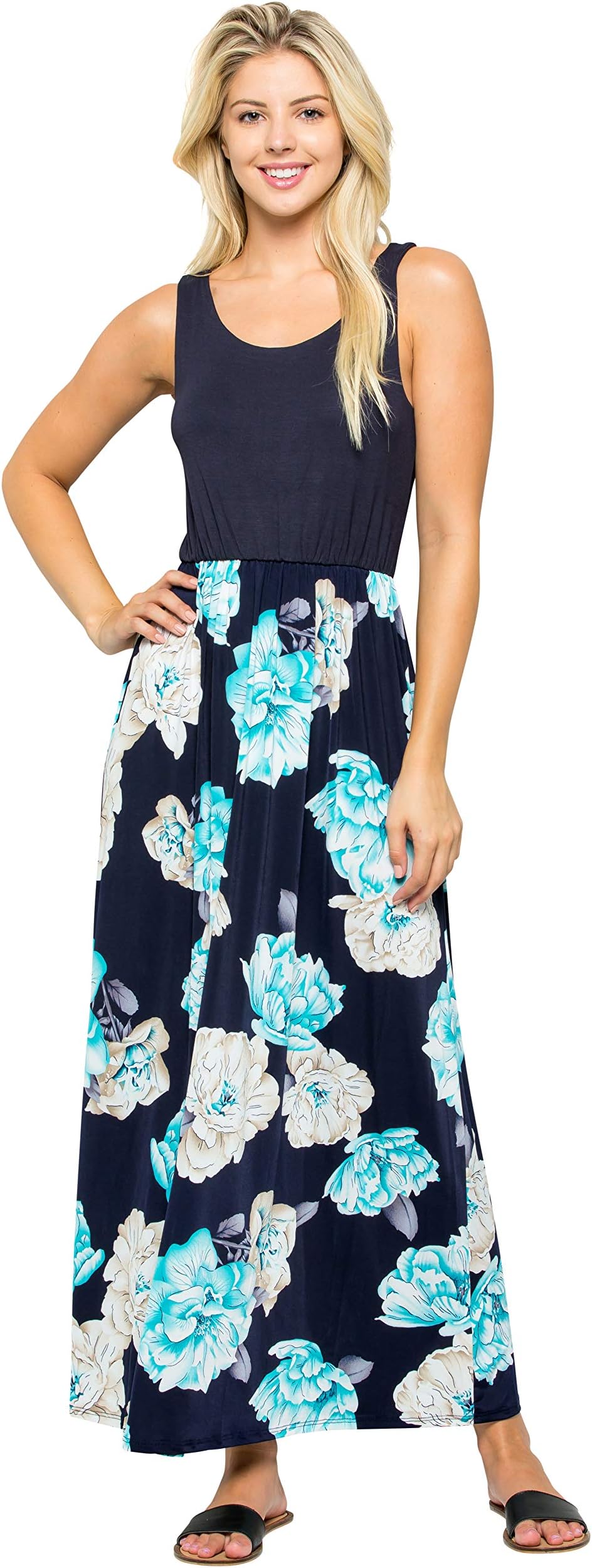A-line Tunic Dress Regular Plus - 3/4 Sleeve with Pockets Dress - Layered Boat Keyhole Neck Floral Animal Solid
