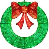 36 in 128 LED Lighted Christmas Wreath Outdoor with Red Bow, Green Decor. | Large Weather-Resistant Holiday Decoration for Front Door, Porch, Window, Wall, Yard, Garden and Indoor Display