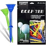 CHAMPKEY 3-1/4" Golf Tees 50 Pack｜Excellent Durability and Stability Tees | Reduce Friction & Side Spin Golf Plastic Tees