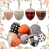 Lounsweer 12 Pcs Fall Acorn Ornaments Thanksgiving Fabric Wool Hanging Acorn Decorations Stuffed Fall Tree Ornaments with Rope for Home Harvest Autumn Party Decor
