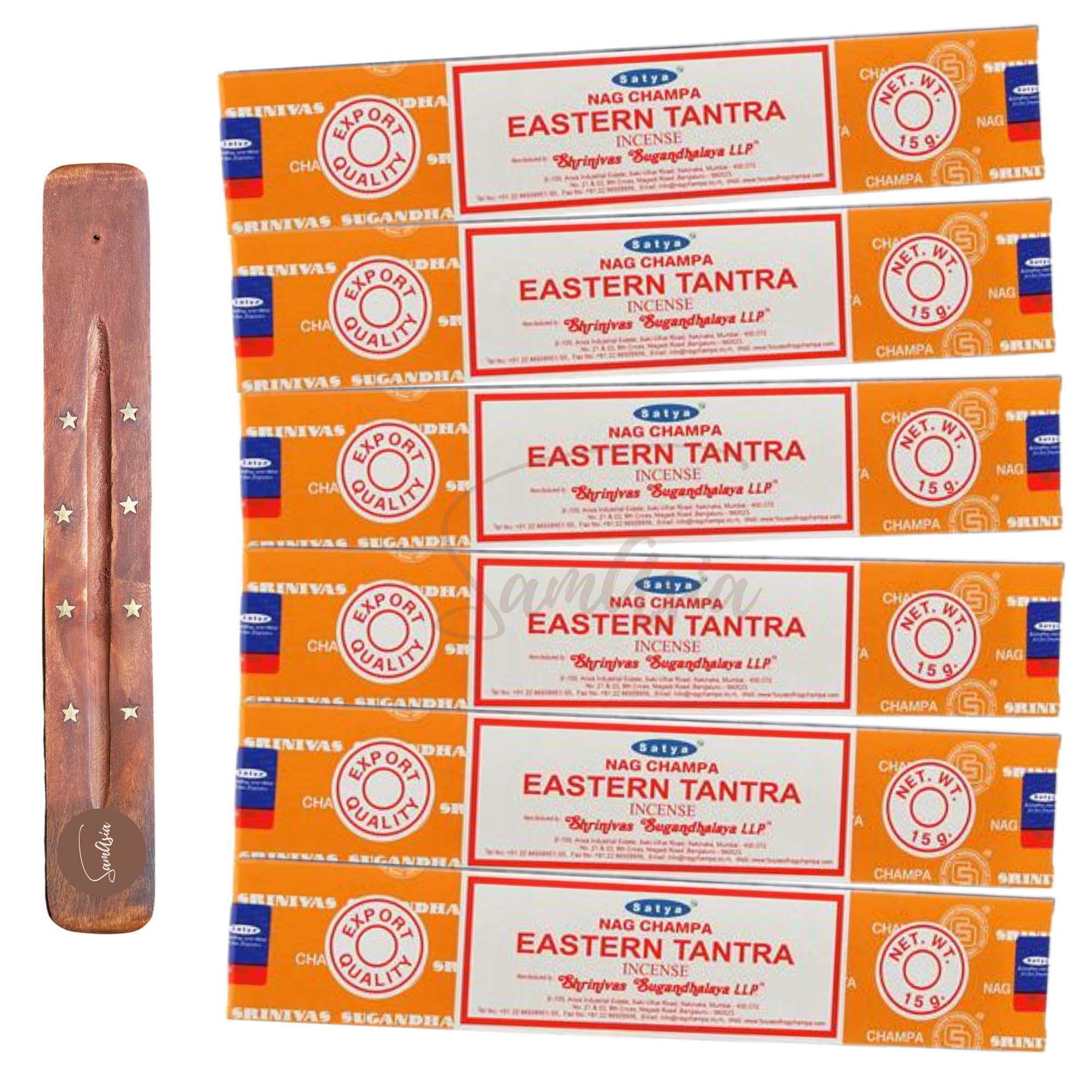 Satya Nag Champa Eastern Tantra Incense Sticks | x6 pack | with SAMASIA incense sticks holder | Used for Aromatherapy, Spa, Yoga, Weddings, Meditation, Healing, Positivity and Relaxation