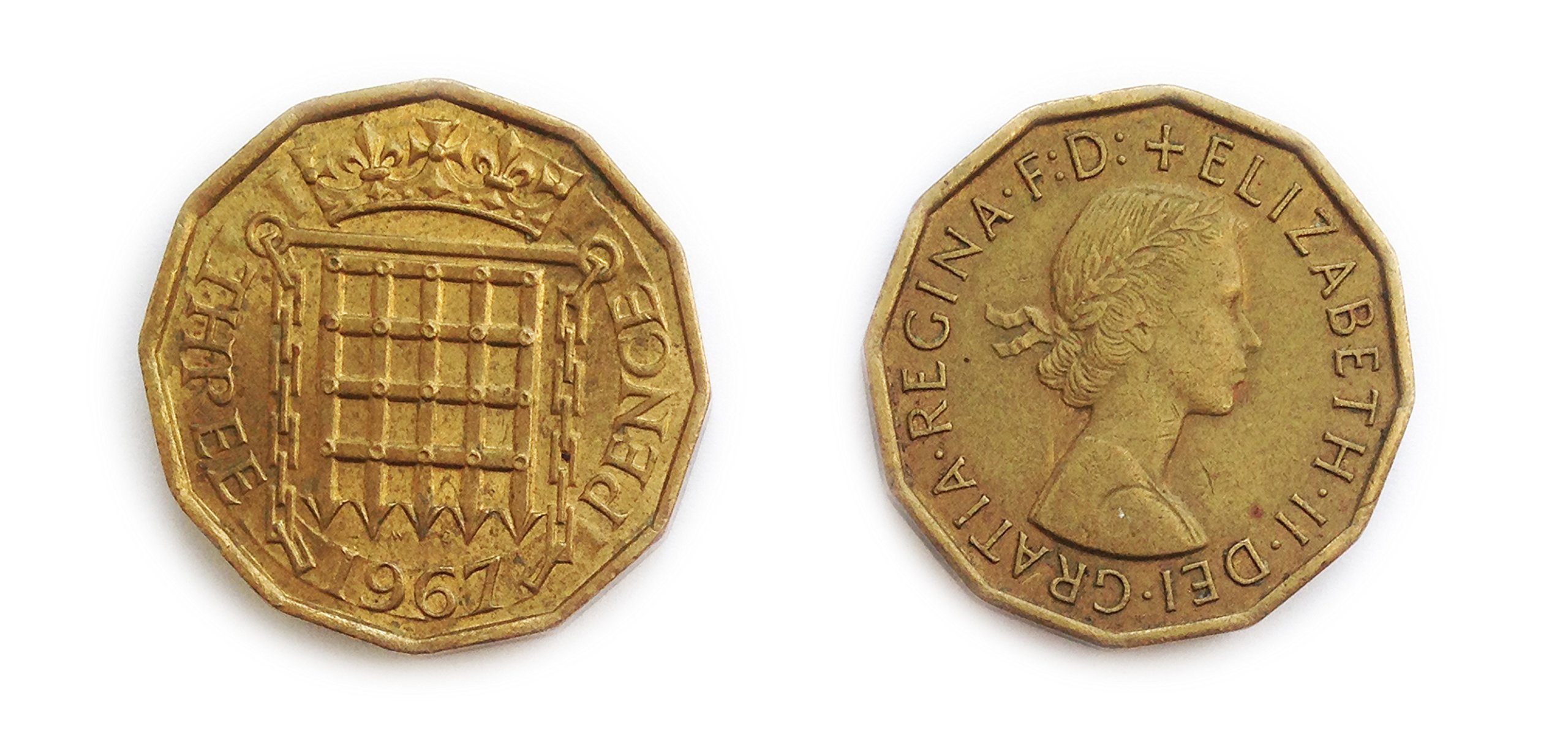 Coins for collectors - Circulated British 1967 Threepenny Bit / Three Pence 3p Coin / Great Britain