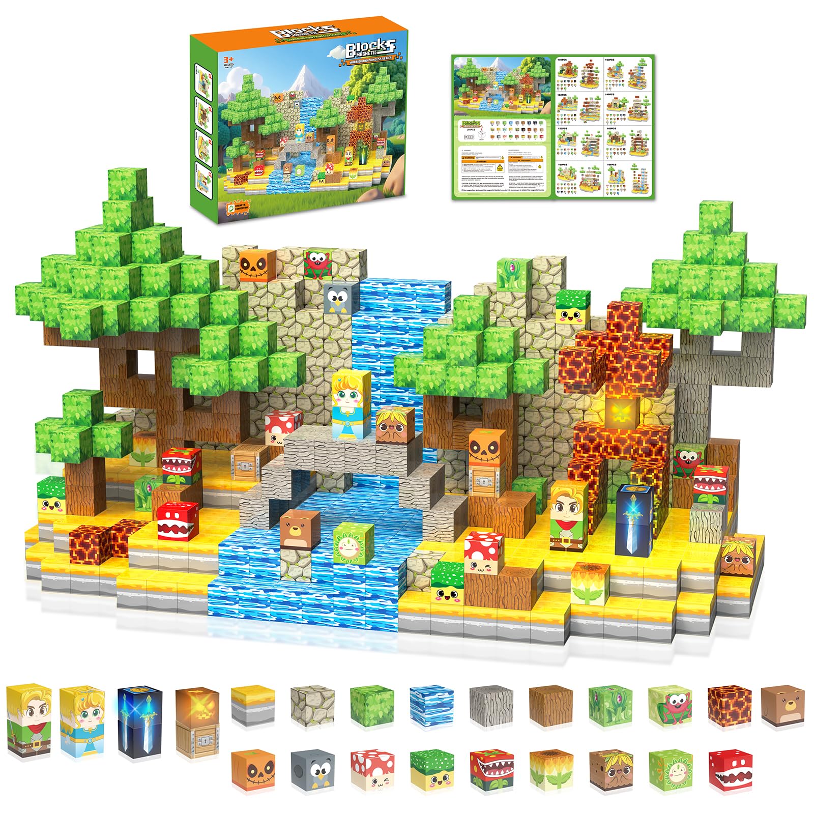 Photo 1 of 200PCS Magnetic Blocks - Light Up Magnetic Building Blocks Magnet Block Cubes Forest Set, STEM Montessori Sensory Stacking Toys for Kids Boys Girls Ages 3 4 5 6 7 8-12 Holiday Christmas Birthday Gifts