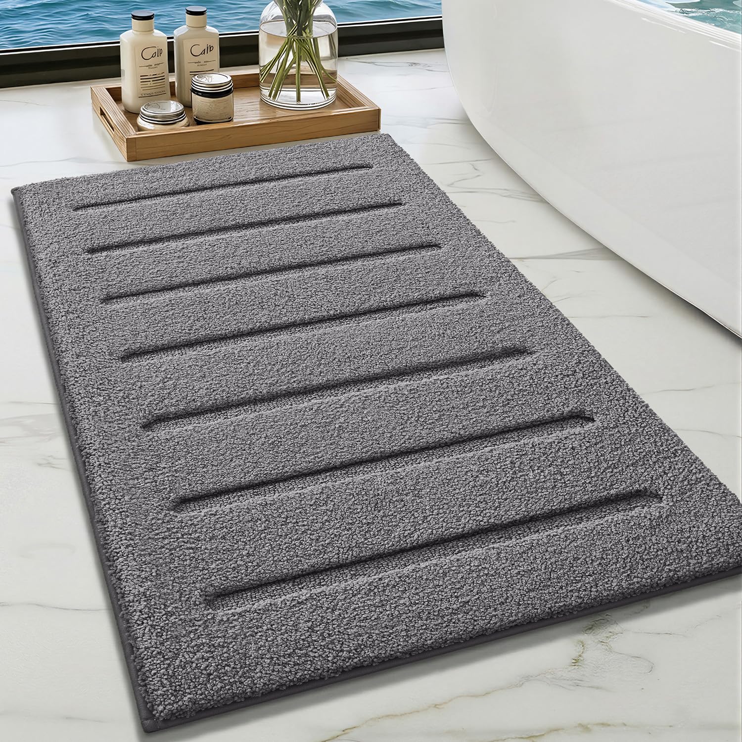COLOR&GEOMETRY Bath Mat Non Slip 44 x 76 cm,Quick Dry Extra Soft Bathroom Mat for Bathroom Accessories,Microfiber Absorbent Bath Mats for Bathroom,Washable Shower Floor Rugs,Grey