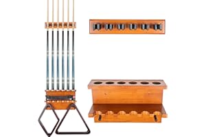 Billmart Wall Mount Pool Stick Holder - Billiards Pool Cue Rack for 6 Cues Sticks Storage Pool Table Accessories, Brown
