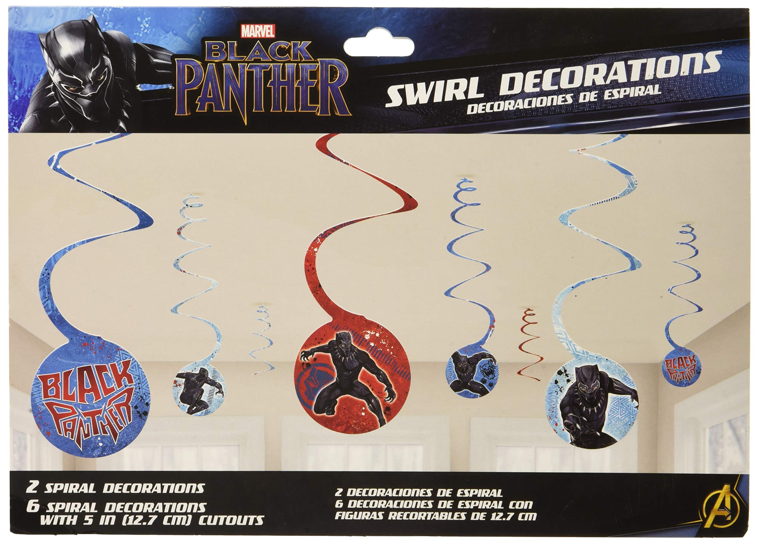 Black Panther Marvel Birthday Party Spiral Decorations 8 Pack