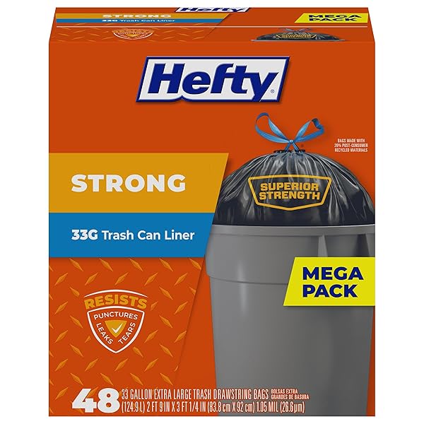 HEFTY STRONG EXTRA LARGE TRASH BAGS, BLACK, 33...