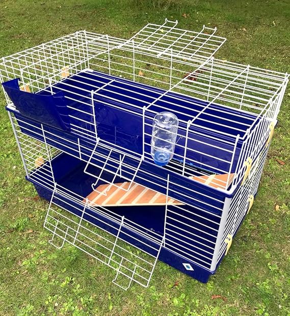 Large Double Indoor Rabbit Bunny Guinea Pig Cage 100 x 52 x 74 Blue