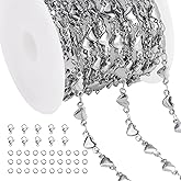 Jabogrii 13 Feet Silver Stainless Steel Jewelry Making Chains Bulk Handmade Heart Chain for Jewelry Making