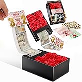 Birthday Money Box for Cash Gift, Money Box for Cash Gift Pull for Cash on Birthday, for Girls, Boys, Wife, Husband, Girlfriend, Mother With Soap Rose Flower, Greeting Cards DIY Th Age (Black)