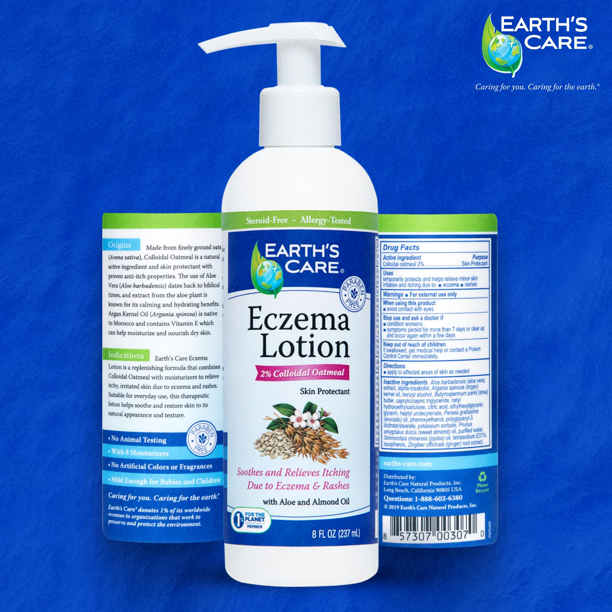 Earth's Care Eczema Lotion - Natural Lotion for Eczema - Safe and Mild Eczema Lotion for Adults and Kids - 8 Fl OZ. (237 mL)