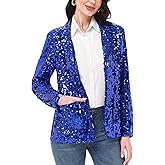 Anna-Kaci Women's Sparkle Sequin Jacket Long Sleeve Open Front Work Blazer Cardigan with Pockets