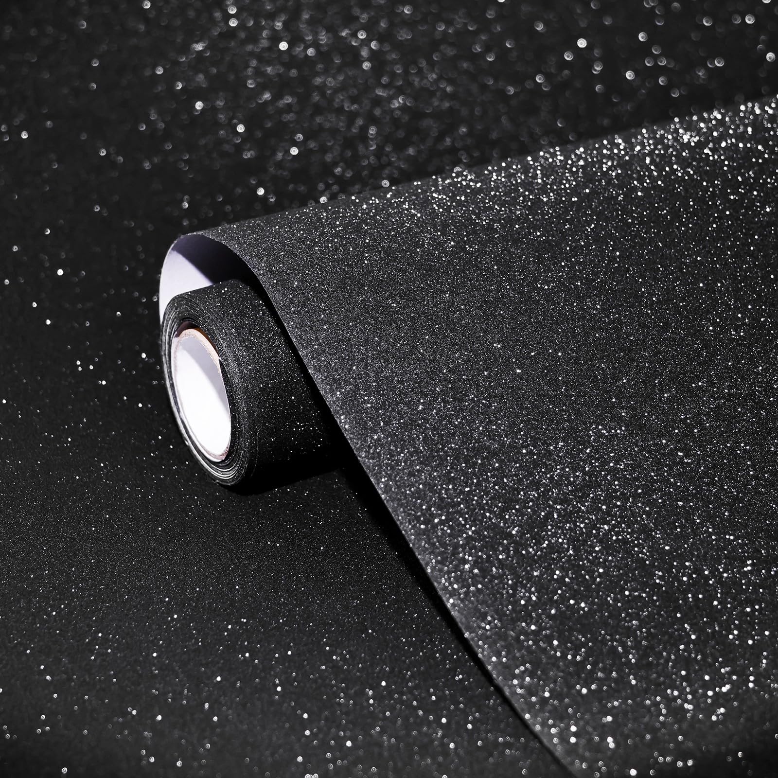Photo 1 of Qianglive Glitter Black Contact Paper 17.3"×80" Self Adhesive Sparkly Black Peel and Stick Wallpaper Bling Flash Wallpaper for Cabinet DIY Decoration