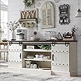 OKD 75" Sideboard Buffet Cabinet with Storage, Farmhouse TV Stand w/Sliding Barn Door, Rustic Long Coffee Bar, Large Buffet Table for Dining Room, Kitchen and Living Room, Antique White
