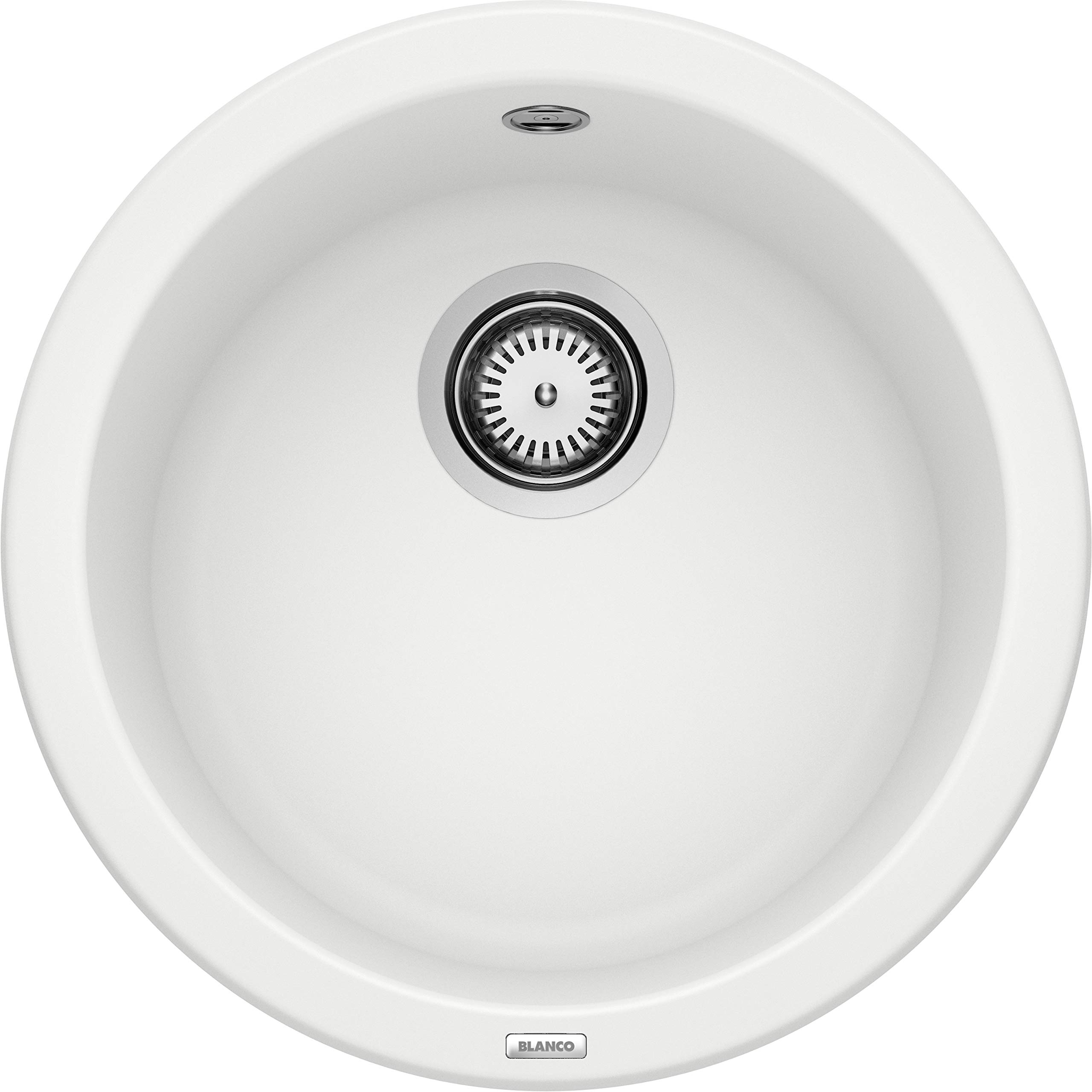 BLANCO Rondo | SILGRANIT Sink in White | Installation Type: Inset Installation from Above | for 45 cm Wide Base cabinets | The Distinctive Round Solution for Small Kitchens | Ø 45 cm