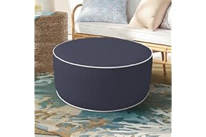 DYTXIII Inflatable Ottoman Stool D21 xH9 for Outdoor/Indoor Use, Water Repellent Patio Foot Rest Stool with Portable Handle,Round Pouf Ottoman Suitable for Garden,Deck and Camping - Textured Navy