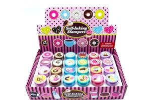 TINYMILLS 24 Pcs Donuts Stampers for Kids Donut Party Favors Goodie Bag Stuffers Pinata Fillers Classroom Rewards Carnival Prizes