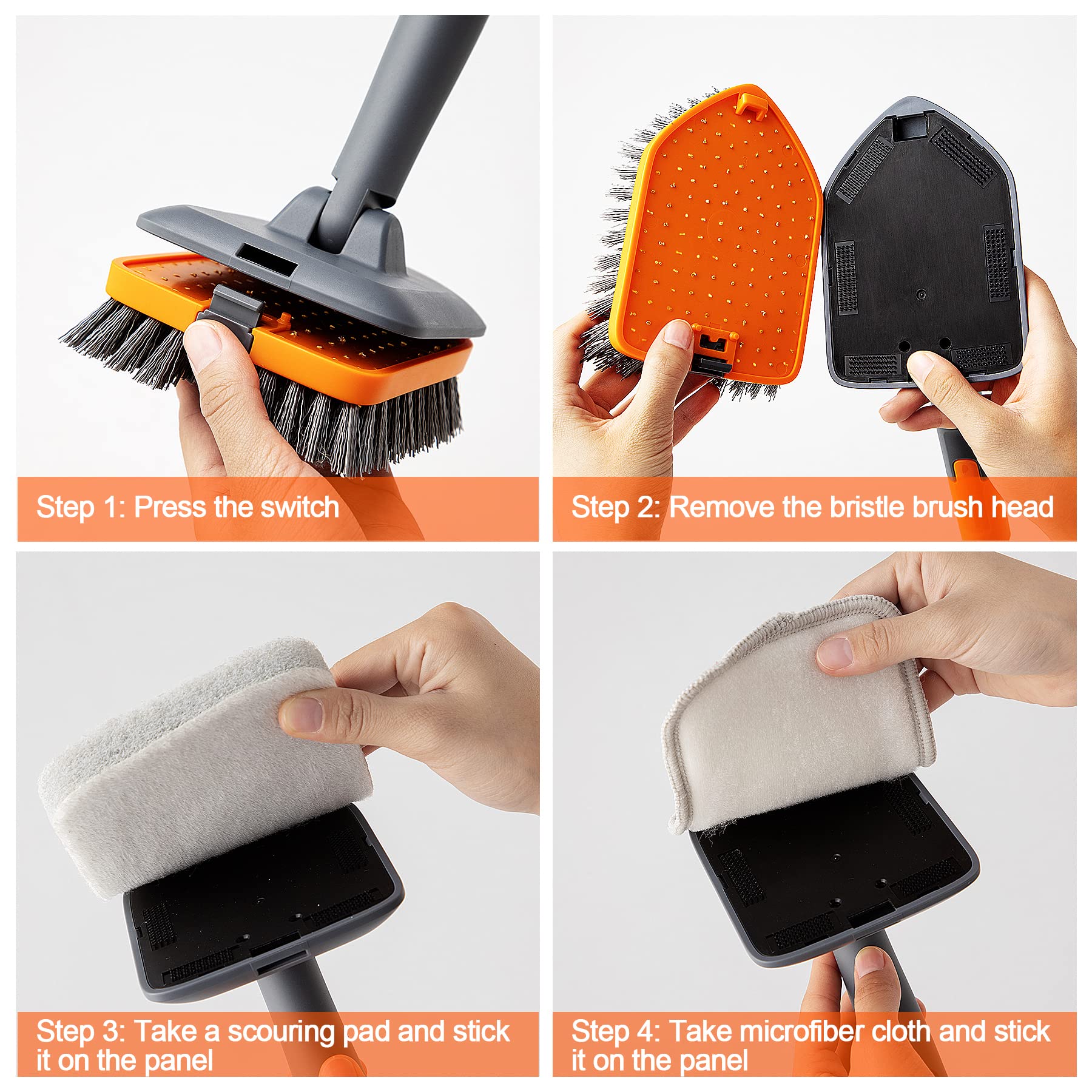 Tile Tub Scrubber Brush with 3 Different Function Cleaning Heads and 56