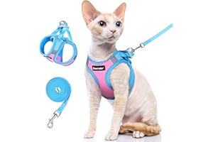 Dooradar Cat Harness and Leash Set, Escape Proof Lightweight Kitten Harness, Soft Breathable Reflective Vest for Outdoor Walking Traveling, Adjustable for Small Cats, Pink & Blue, S