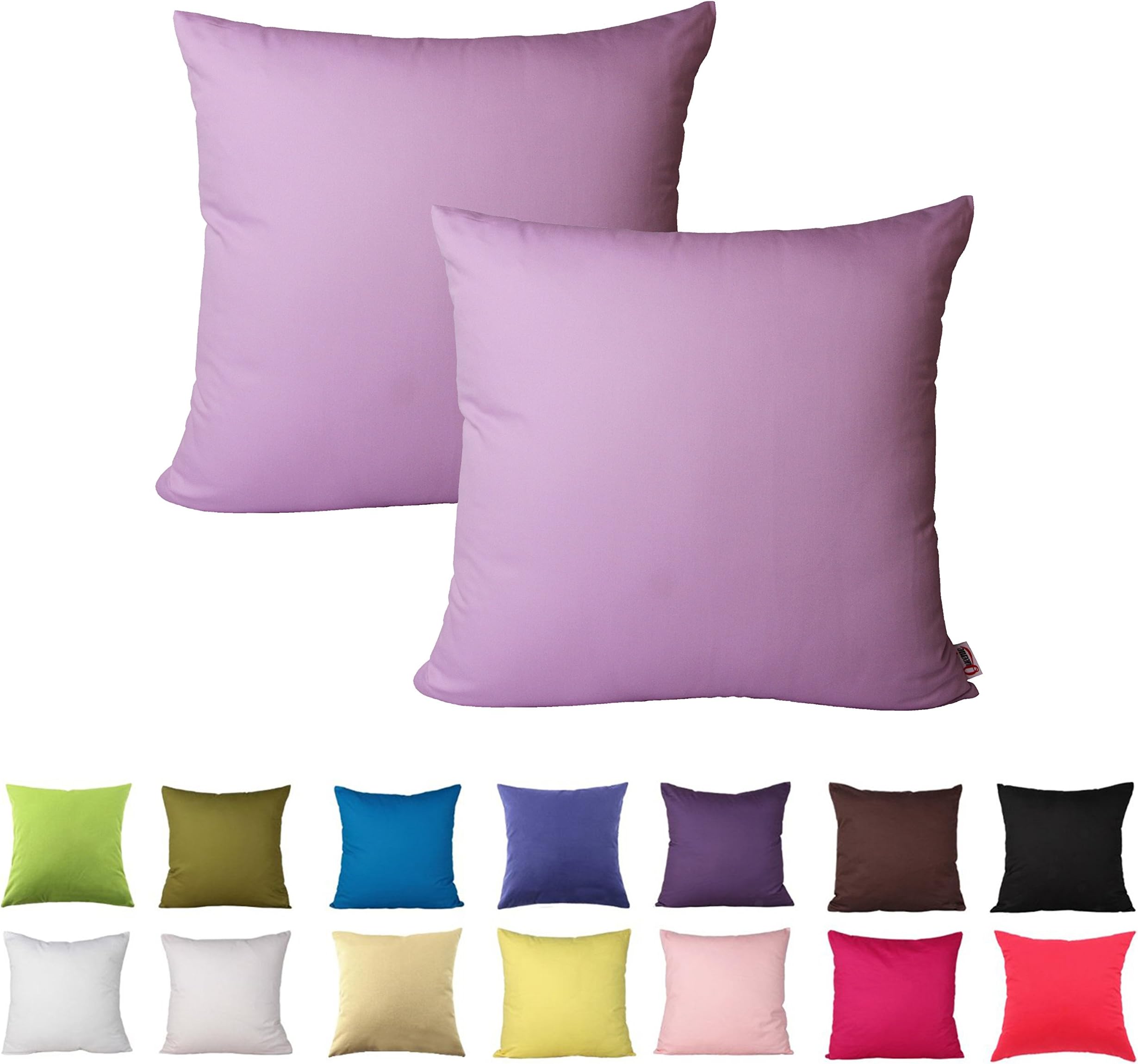 Queenie - 2 Pcs Solid Color Cotton Decorative Pillowcase Cushion Cover for Sofa Throw Pillow Case Available in 14 Colors & 5 Sizess (26 x 26 Inch (65 x 65 cm), Lavender)