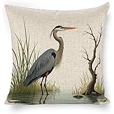 mydtiz Throw Pillow Cover 18 x 18 Blue Heron in Water with Grass Couch Sofa Decorative Pillowcase Cushion Cover Square Linen Pillow Case for Bed Living Room