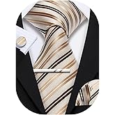 YOHOWA Men Plaid/Striped Ties Set Silk Business Wedding Formal Fashion Necktie and Pocket Square Cufflinks Set