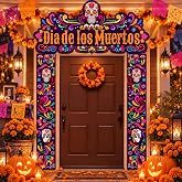 Frienda 3 Dia De Los Muertos Door Decor Day of The Dead Banner Sign Porch | Polyester Fabric, Fade Resistant, Mexican Fiesta Porch Decor, Sugar Skull Floral, Home Outdoor Indoor Halloween Party Decor