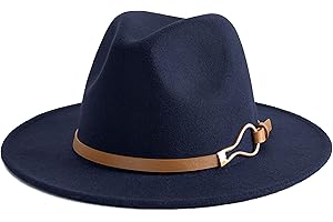 EOGIMI Fashion Women Wide Brim Fedora Floppy Panama Hat with Belt Buckle
