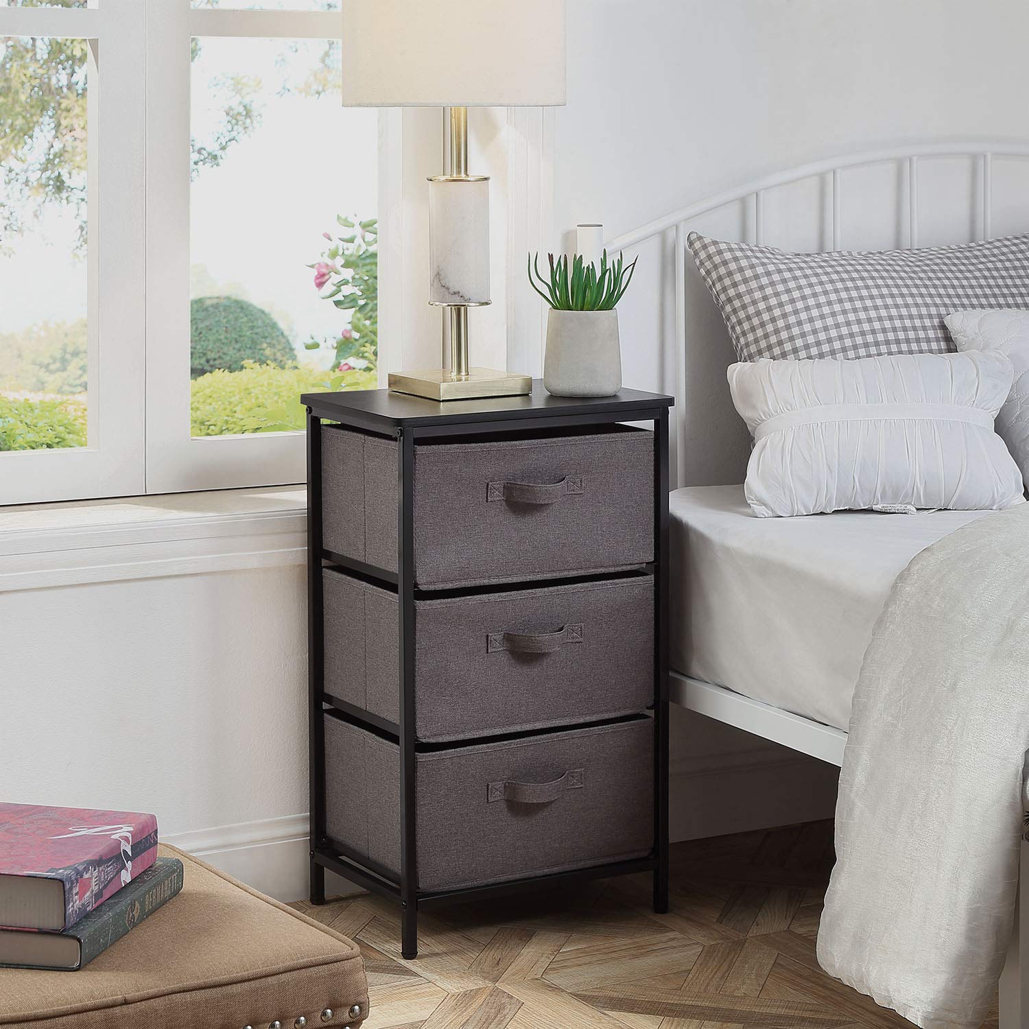 Nursery Hallway Nightstand With Easy Pull Fabric Bins Metal Frame And Wood Tabletop For Bedroom Homefort Vertical Dresser 3 Drawer Storage Tower Office Living Room Storage Drawer Units