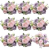 Yuxung 8 Bundles Artificial Peonies Flowers Boho Faux Flowers Arrangements Artificial Centerpiece Spring Bouquet Floral Wedding Decoration for Vase(Pink, Purple)