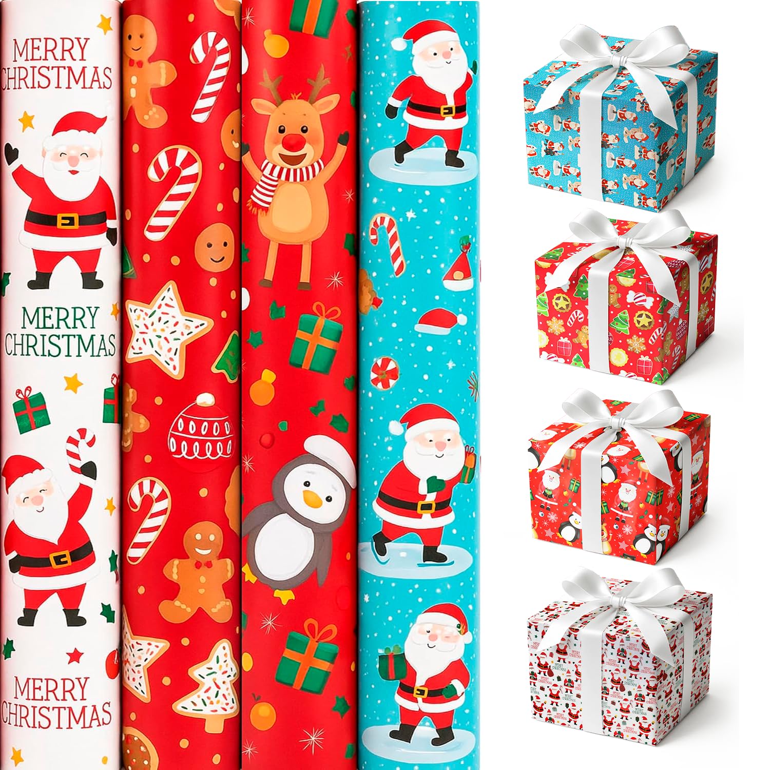 4 x 7M Cute Christmas Wrapping Paper roll -Perfect for Christmas, Birthday, Festival, Party or Wedding Gift and Festive Decoration by Karma Ltd