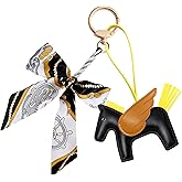 VITITRAN Leather Horse Bag Charm with Bow Scarf, Cute Pegasus Purse Charm Keychain for Women Handbags Tote Backpack
