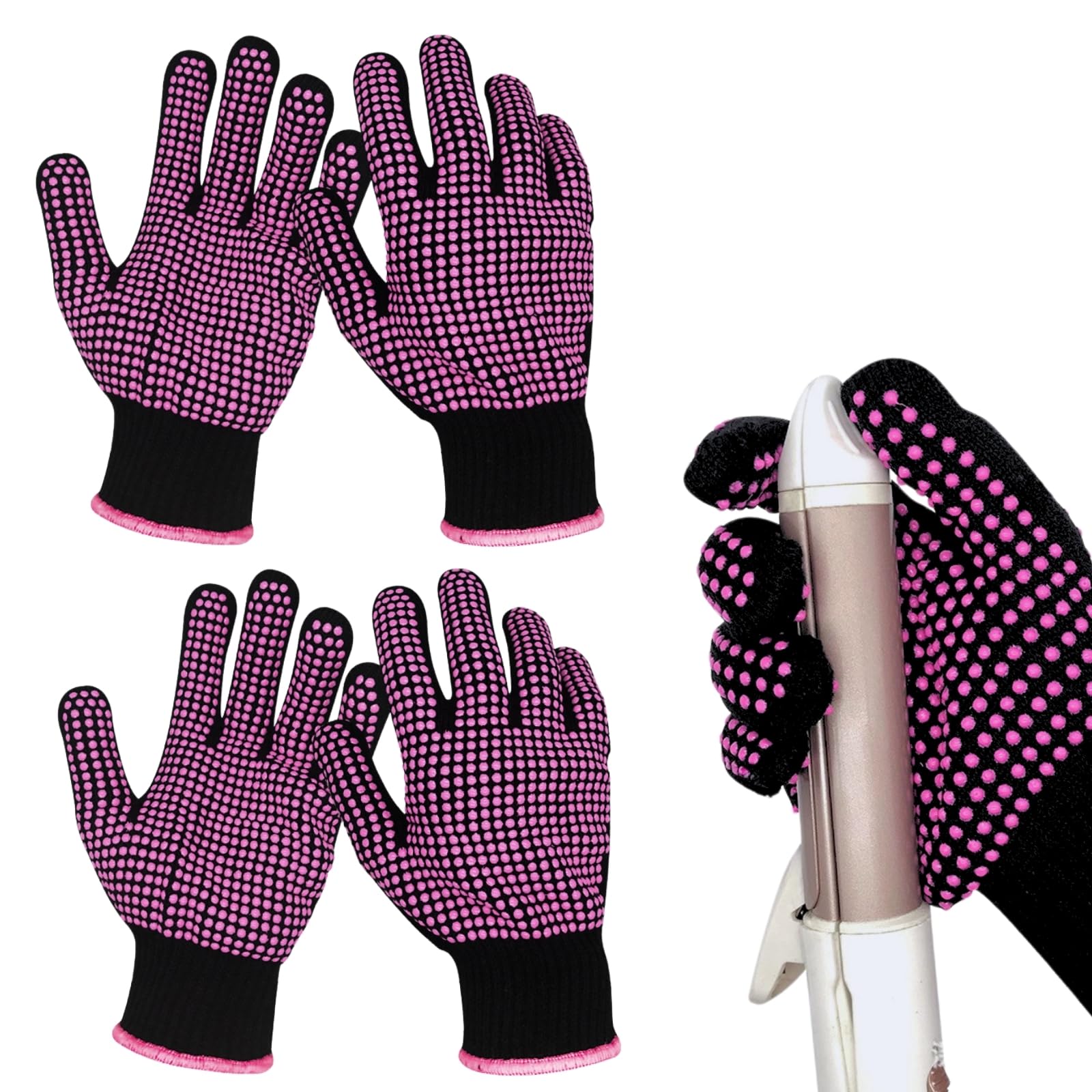KEYRI 4 Pcs Heat Resistant Gloves for Hair Styling, Heat Protection Gloves Non Slip Silicone Bump Heat Blocking for Hair Curling Wand Heat Proof Gloves for Hair Tools Curlers Straighteners (Rose Red)