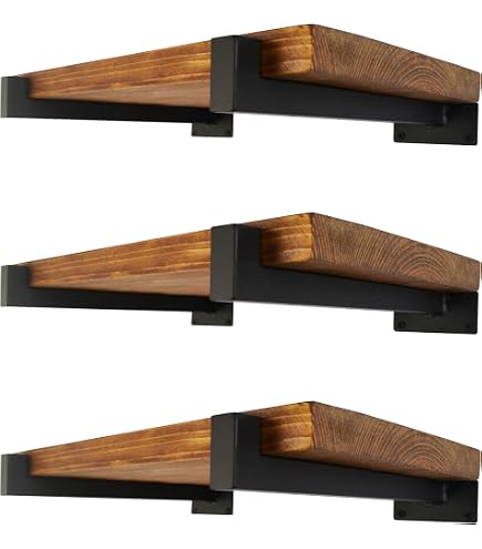 OVOV 4-Pack Heavy Duty Shelf Brackets – 10 Inch Industrial Floating Shelf Supports, Gold Finish, With Lip To Prevent Items Slipping, Holds 70lbs Each, Screws & Anchors Included
