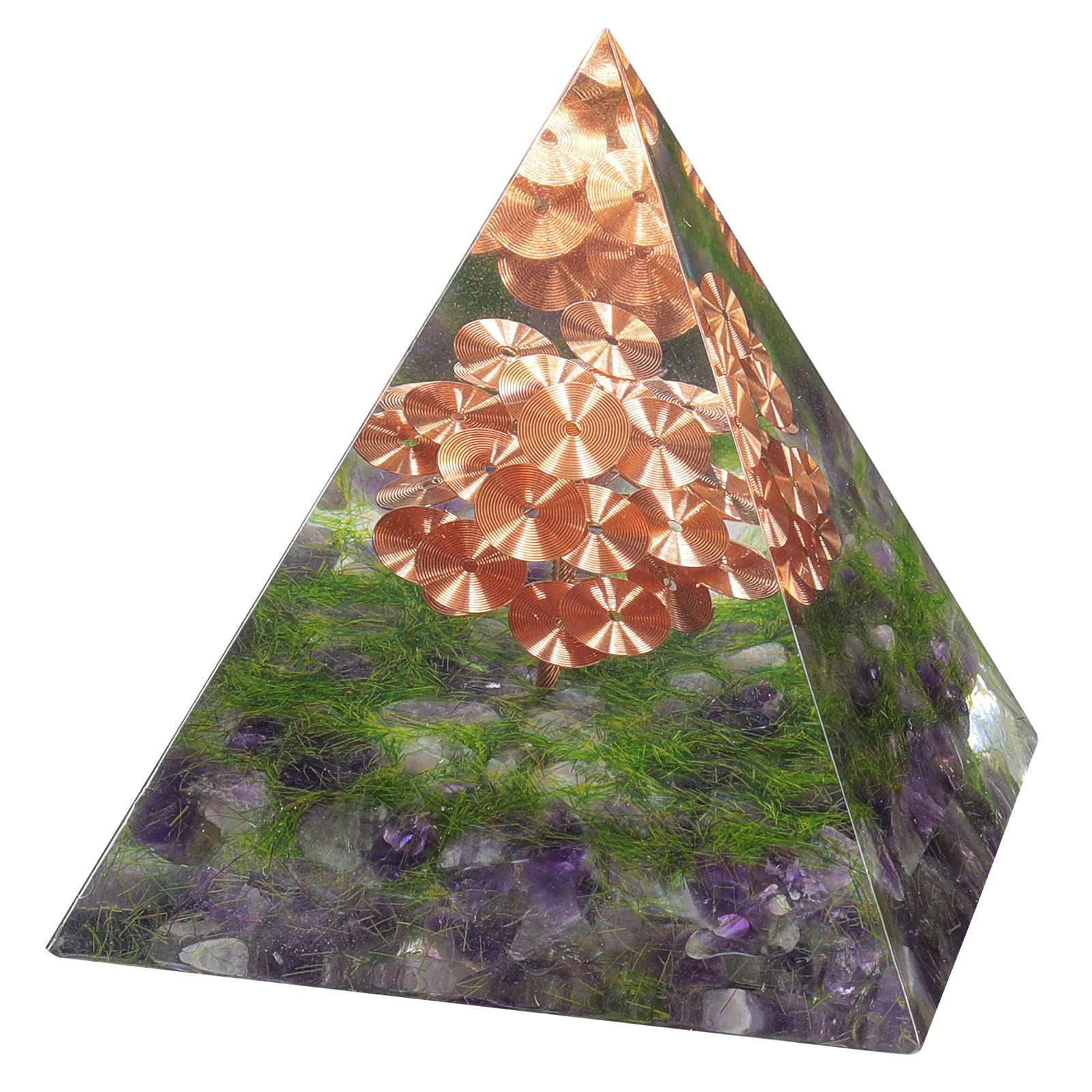 Nupuyai Amethyst Spiral Tree of Life Crystal Pyramid Ornament, Quartz Point Energy Figurine Reiki Healing Stone Pyramid