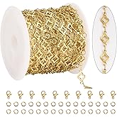 KYUNHOO 4 Meters Hollow Four Leaf Clover Jewelry Chain Roll Gold Plated Stainless Steel Chains for Jewelry Making with Lobster Clasps and Jump Rings