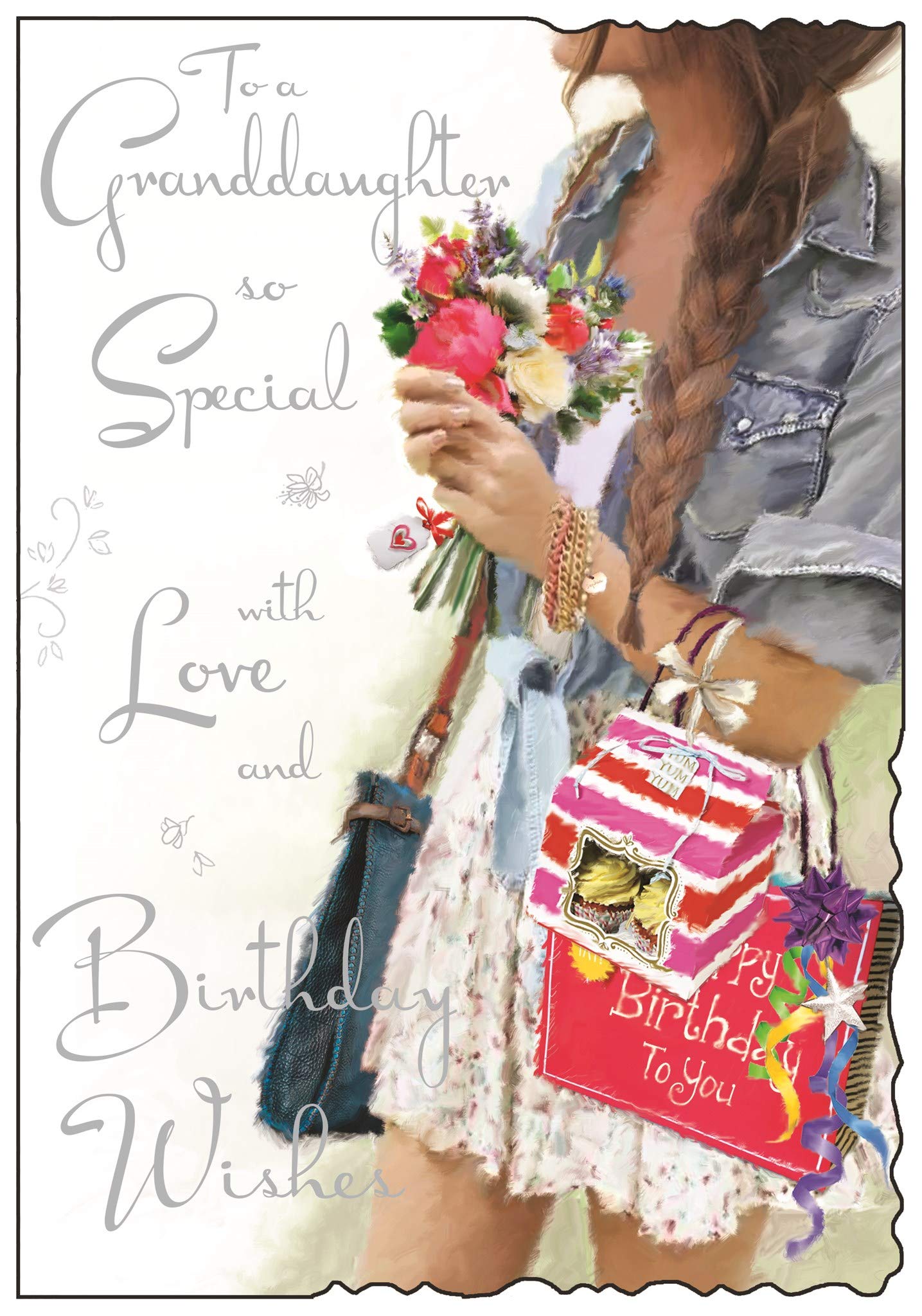 Jonny Javelin 'Happy Birthday' Granddaughter Card (JJ-V502) - Pretty In Denim - Velvet Range - Embossed, Foil and Flitter Finish