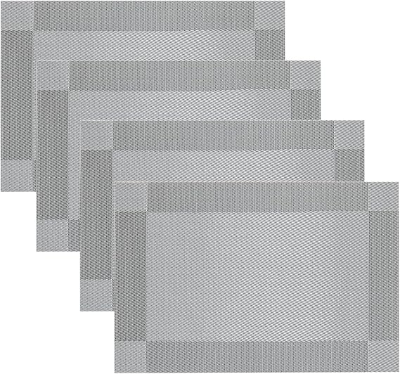 Famibay Place Mats Silver PVC Table Mats Set of 4 Washable Rectangle