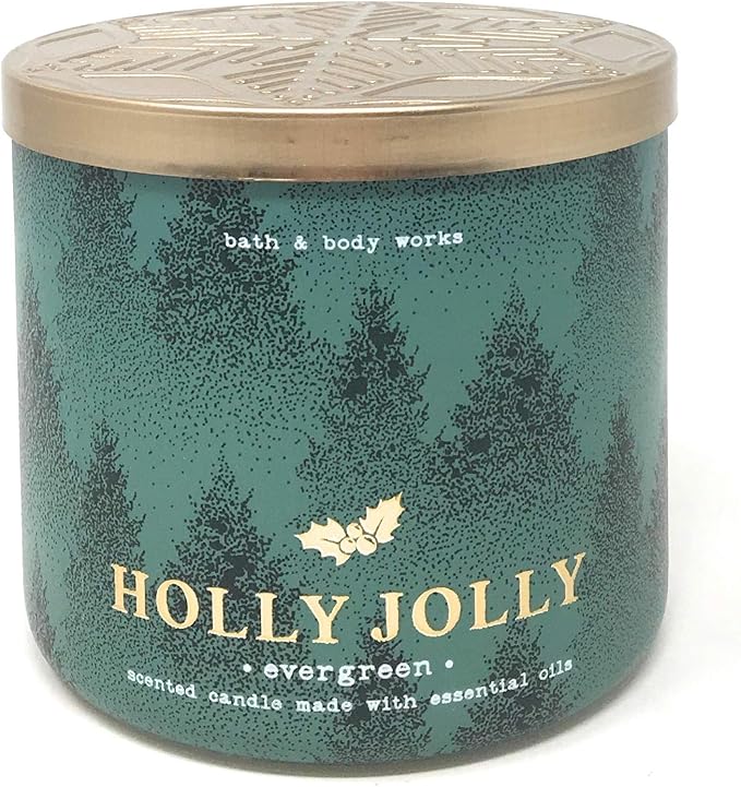 White Barn Bath & Body Works 3Wick Holly Jolly Candle in Evergreen