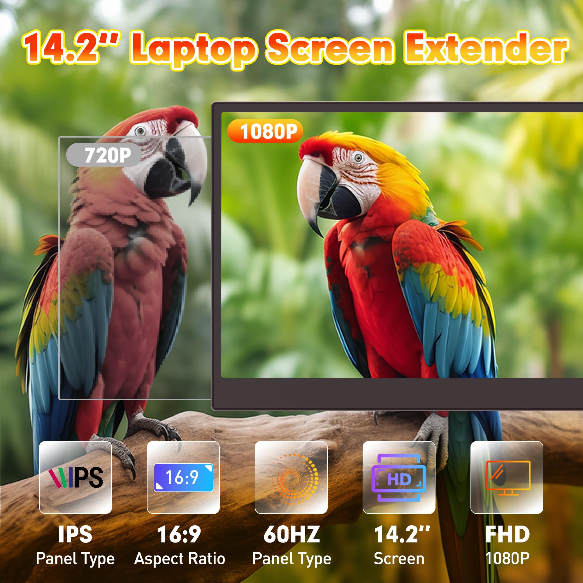 One Cable Connection Laptop Screen Extender Monitor Portable, Ultra Thin 14.2