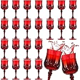 Pinkunn 24 Pcs 7 oz Plastic Vintage Wine Glasses Reusable Colored Goblets Patterned Drinking Water Glasses Cup Dishwasher Safe for Valentine's Day Wedding Reception Party Supplies (Red)