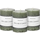 3x4 Inch Moss Green Pillar Candles - Set of 3, Long Clean Burning, Smokeless Dripless Candles for Spring Home Decor, Dinner Table, Bathroom, Rustic Decor
