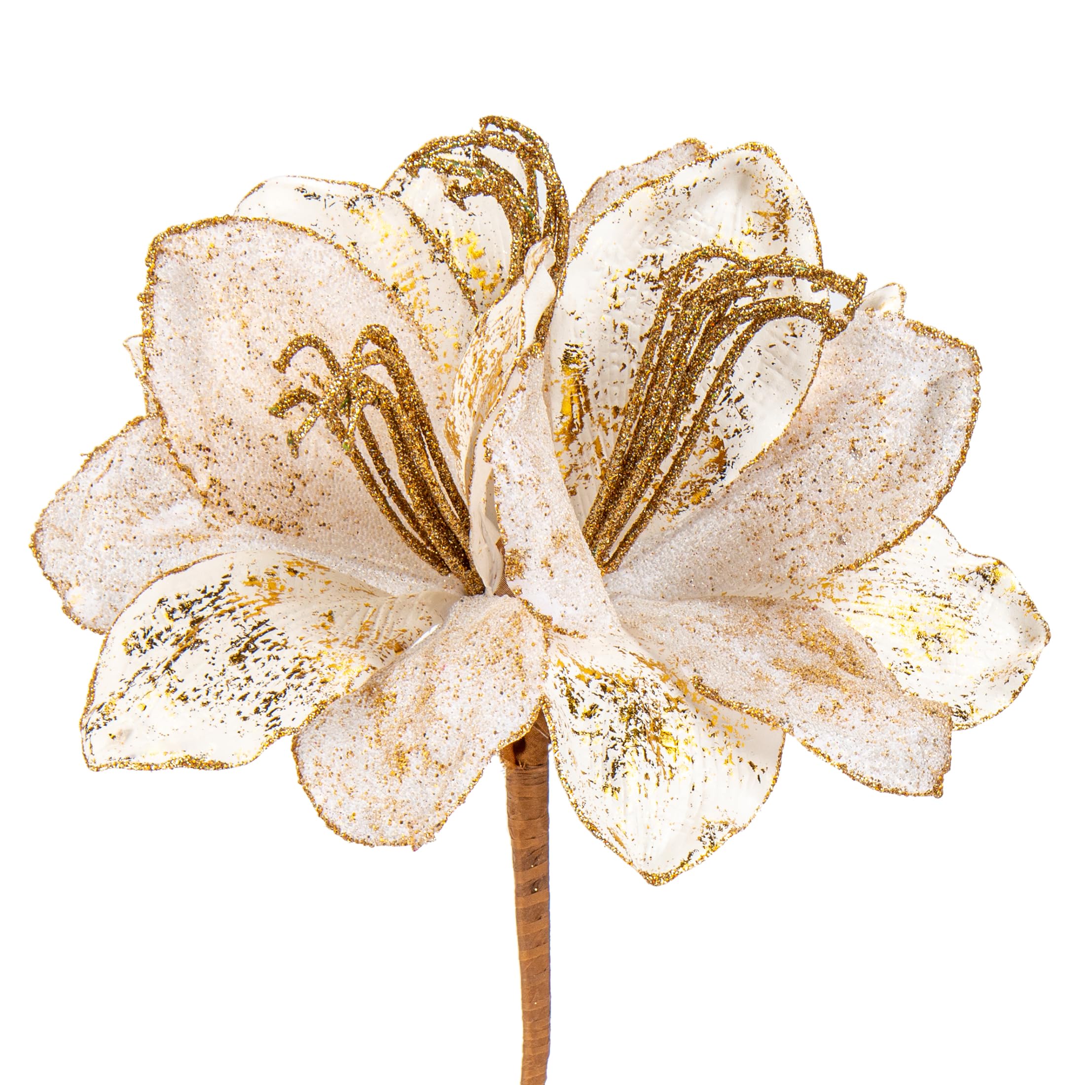 Oairse 3PCS Large Christmas Glitter Poinsettia Flowers 3 Heads Artificial Clivia Flower Picks 64cm Long Stem White Xmas Ornaments for Christmas Tree Decorations Flora Arrangement Table Centerpiece