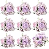 Lyrow 8 Pcs Peony Artificial Flowers Fake Silk Hydrangea Bouquet Elegant Peony Flowers for Wedding Decoration Faux Realistic Floral for Home Party Table Centerpieces Arrangement (Light Purple)